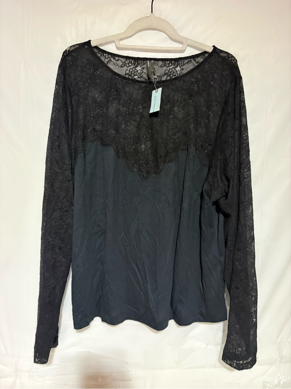 Anthropologie Black Lace Yoke Long-Sleeve Tee